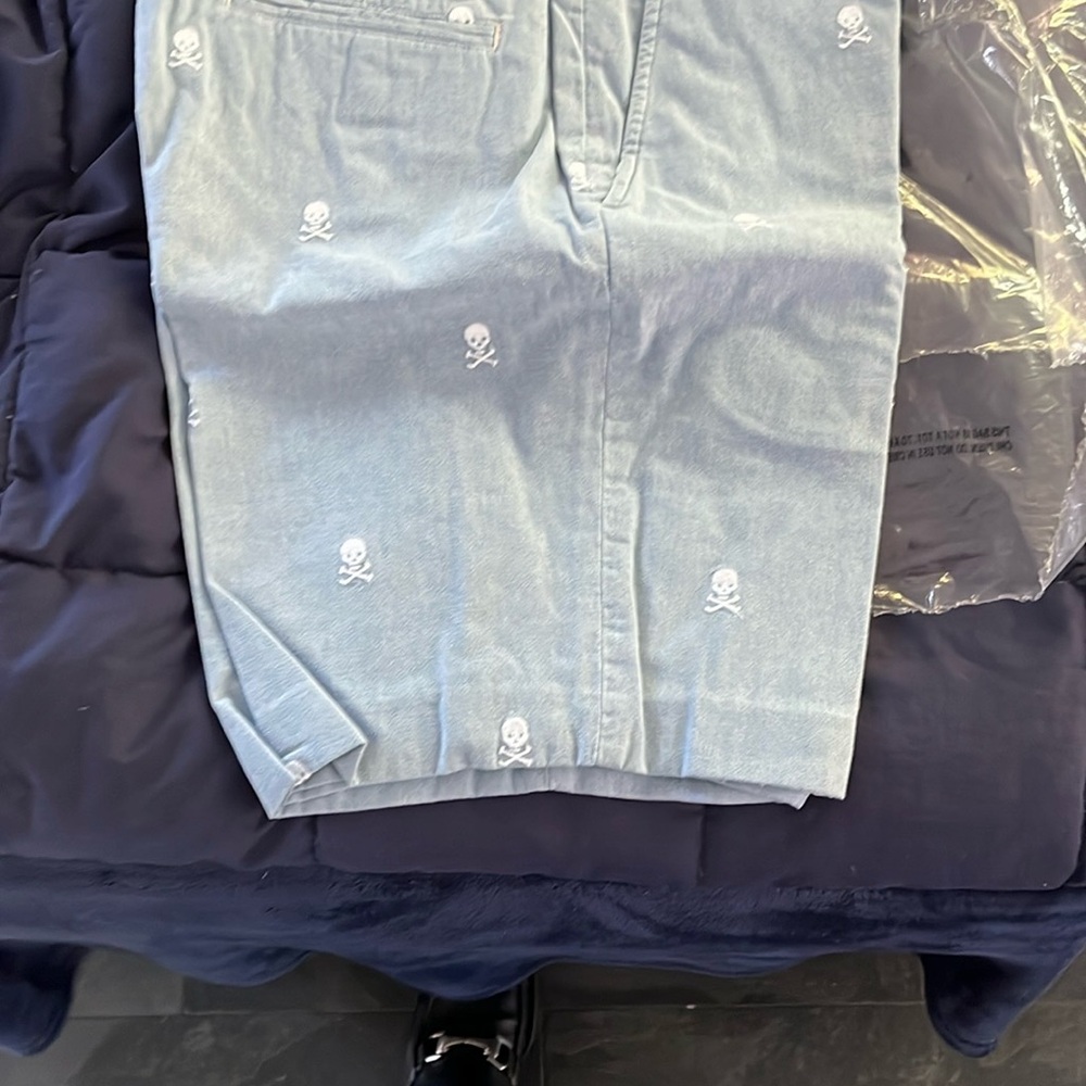 J. McLaughlin Light Blue Skull Print Men Shorts